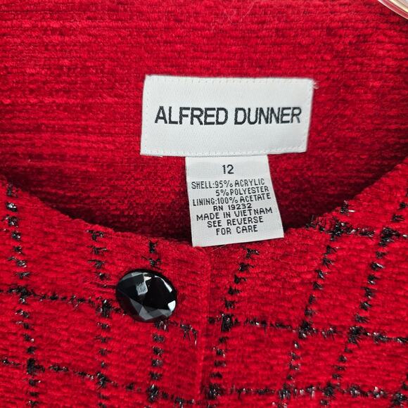 Alfred Dunner Vintage Red Metallic Black Knit Plaid Button Up Blazer Jacket 12 - Picture 3 of 6